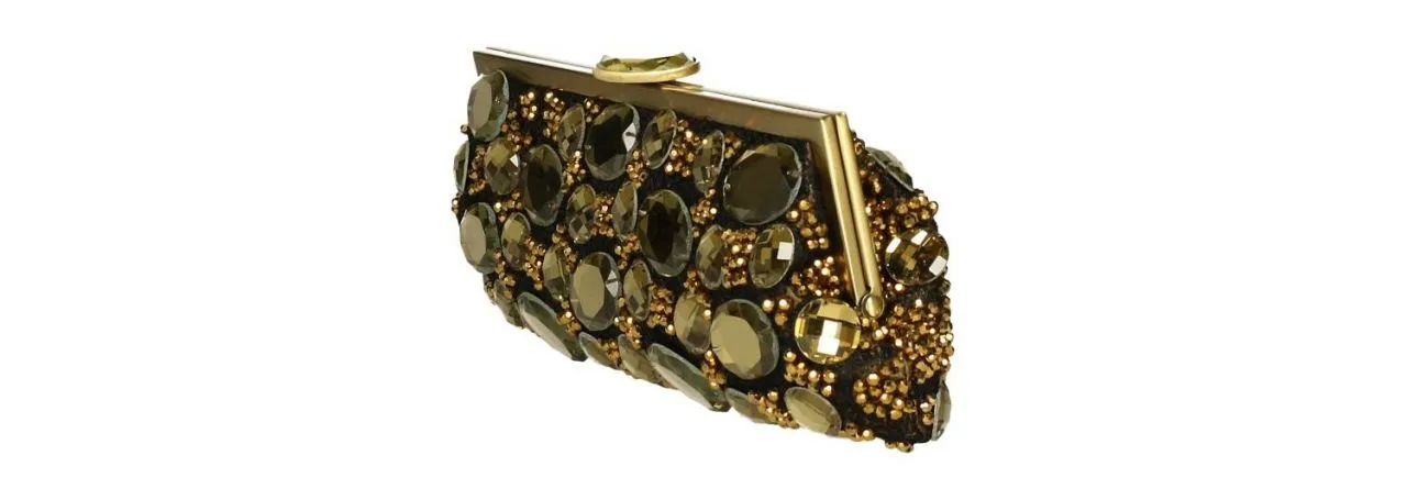Cartera Oro/negra Piedras Grandes Con Boquilla
