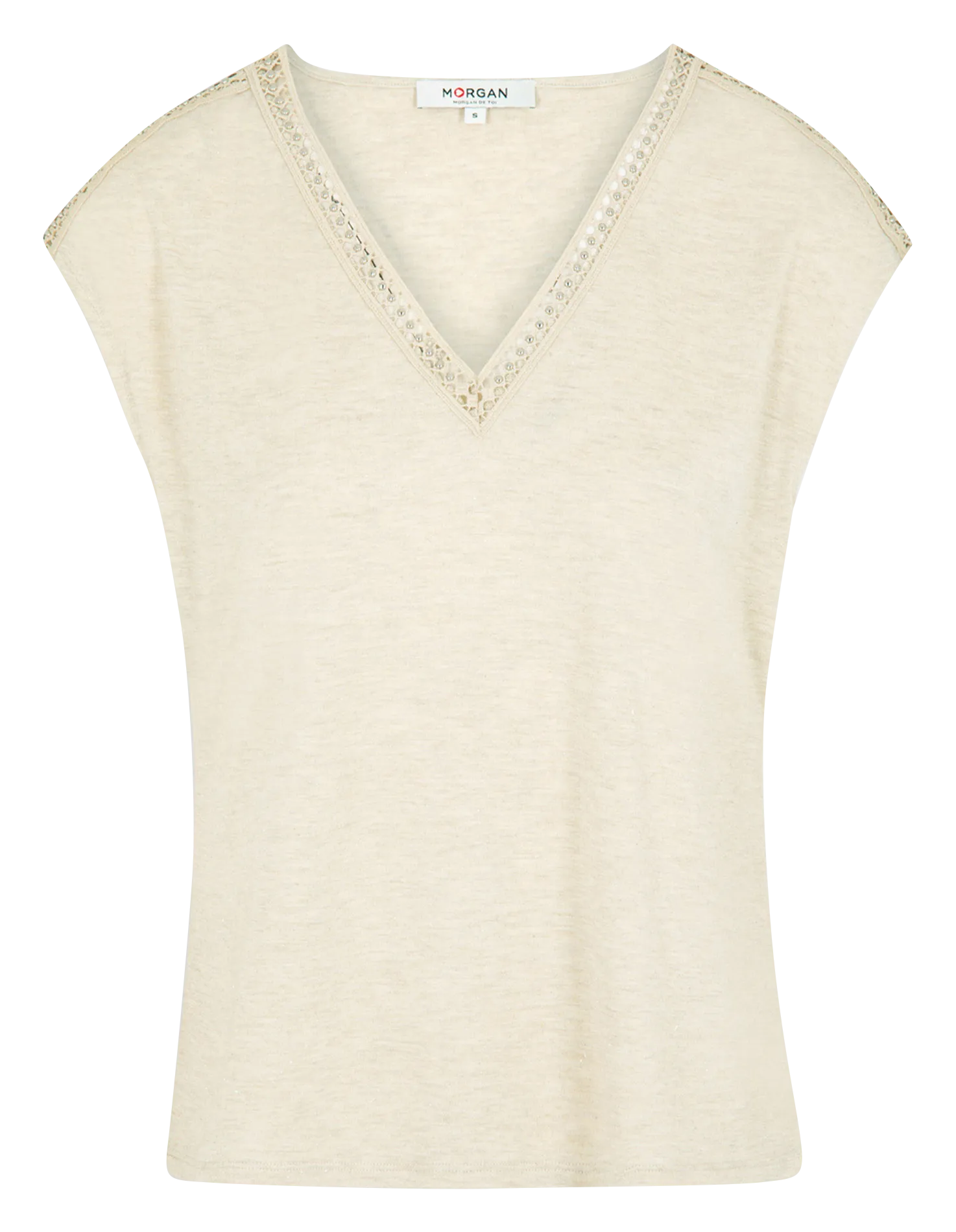 MORGAN DEKISS  CAMISETA RECTA DE MANGA CORTA EN BEIGE