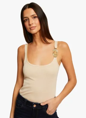 MORGAN DIDOMA - Camiseta de tirantes de canalé con pedrería en beige