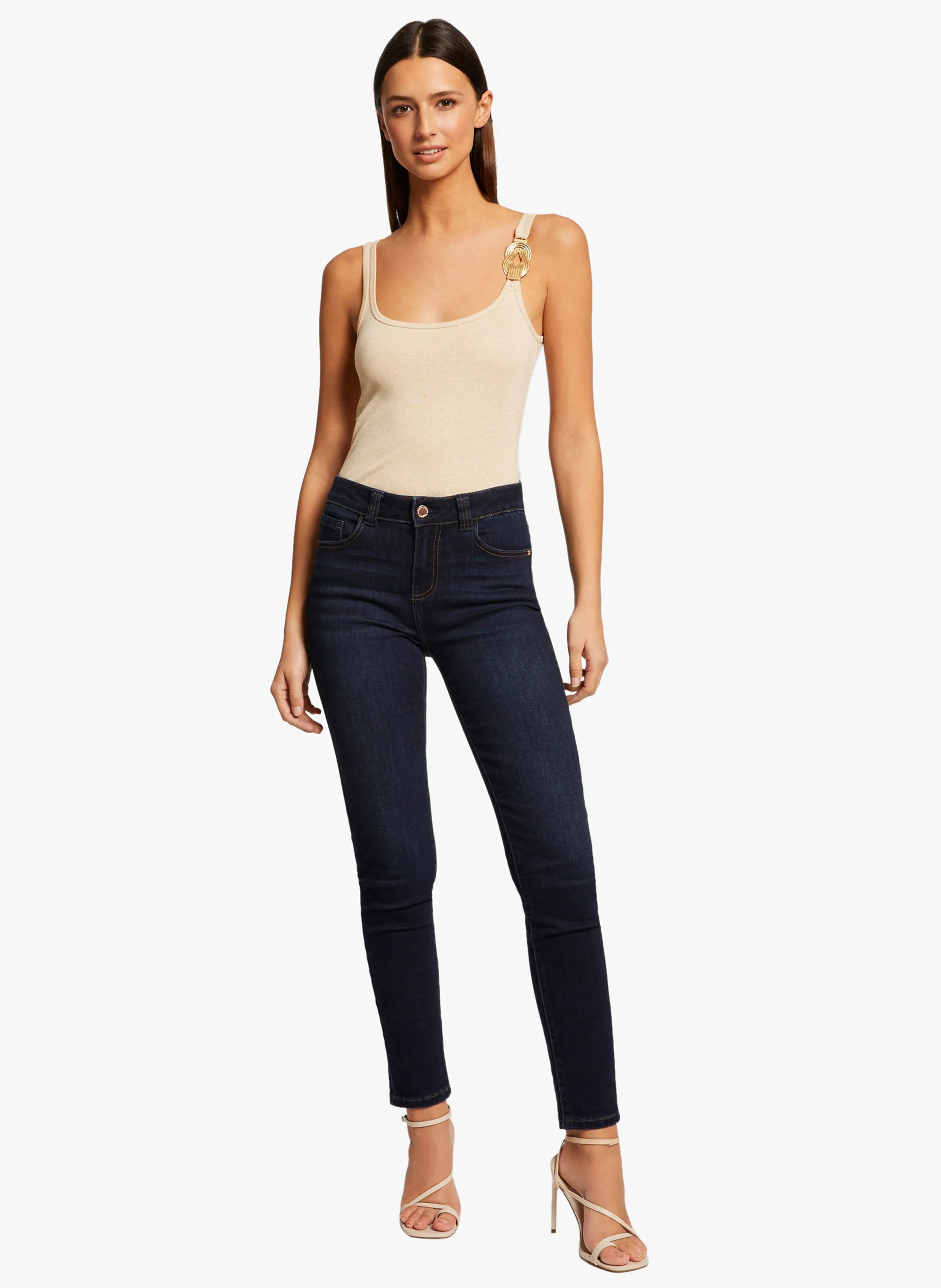 MORGAN DIDOMA  CAMISETA DE TIRANTES DE CANALé CON PEDRERíA EN BEIGE