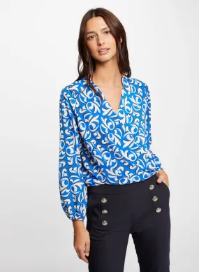 MORGAN ORIANE - Top recto con cuello de pico estampado vegetal en multicolor