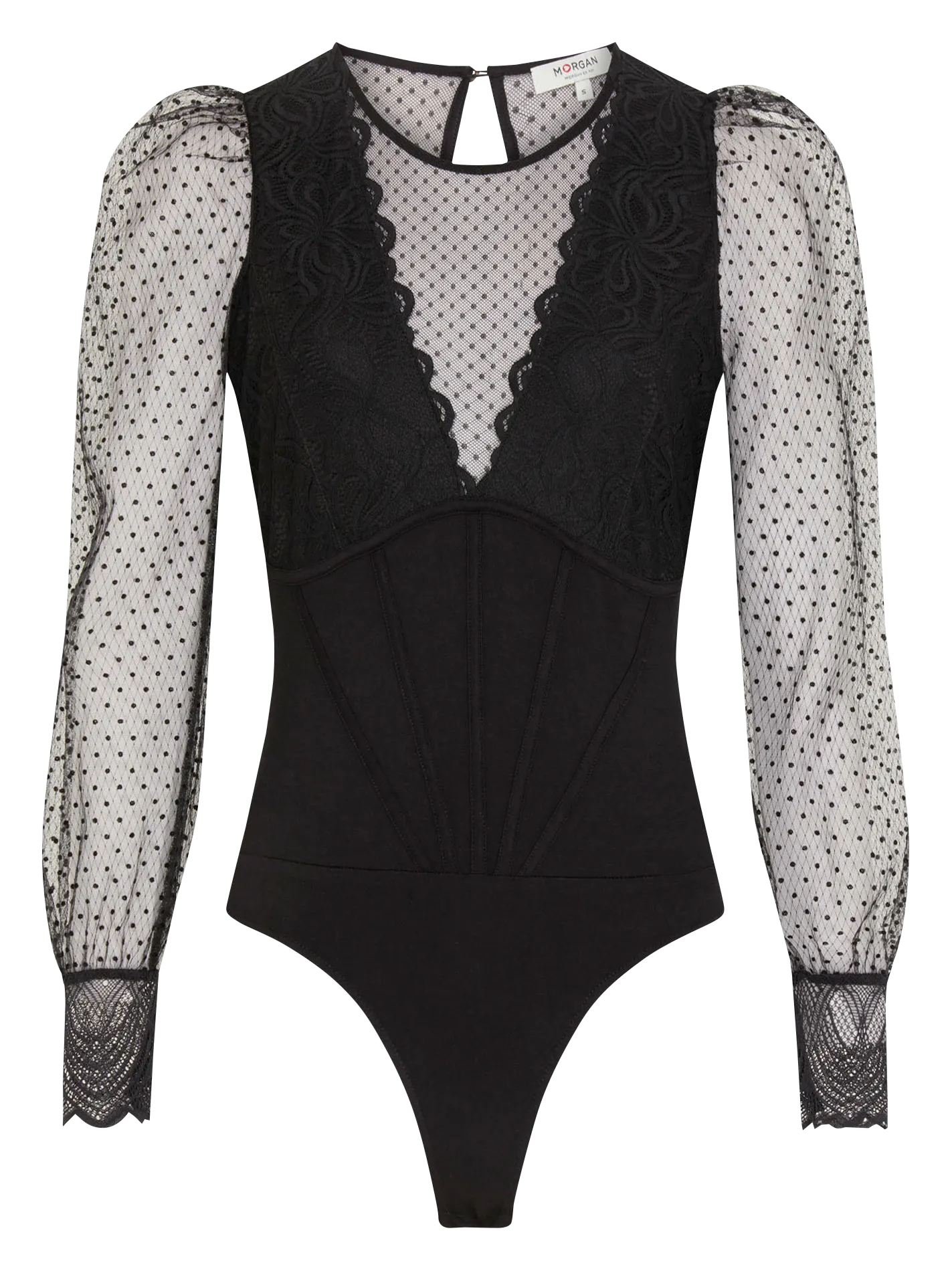 MORGAN TALIO  BODY DE ENCAJE CON ESCOTE REDONDO EN NEGRO