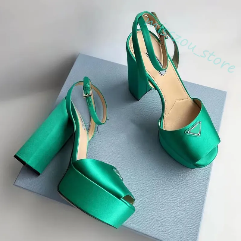 Sandalias de satén de tacón alto Zapatos de plataforma de satén Crystal mujer Tacón alto 100% cuero real Suela dérmica Begonia P