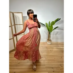 Vestido Nido de Abeja Estampado SYAHARA Coral
