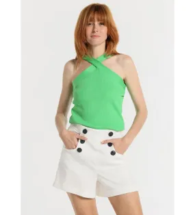 VICTORIO & LUCCHINO, V&L SHORT - TIRO ALTO ABOTONADO LATERAL BLANCO