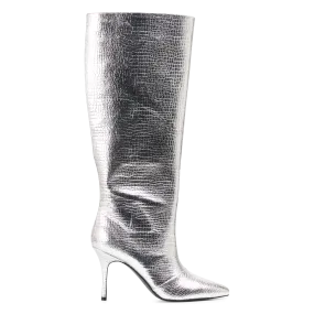 WHITE 01 - Botas altas estampado efecto cocodrilo en plata